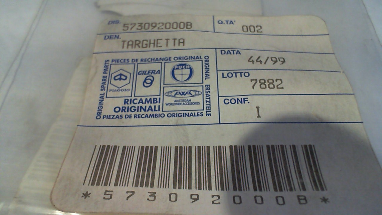 TARGHETTA BIANCA PIAGGIO SCUDO ANT. 573092000B - immagine 4