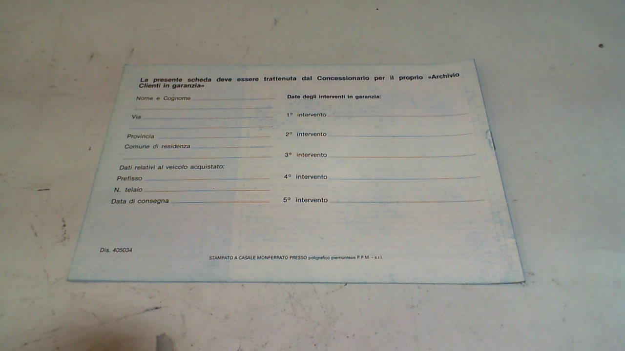 LIBRETTO TESSERA GARANZIA APE MP PIAGGIO - immagine 3