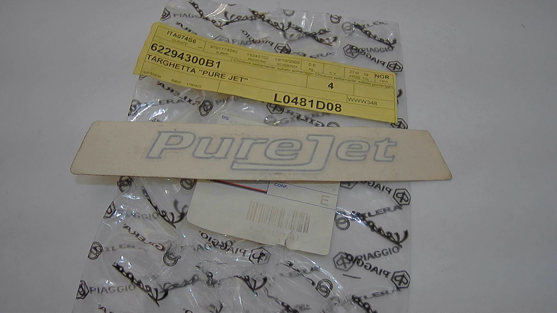 TARGHETTA PUREJET NRG 50 PIAGGIO 62294300B1