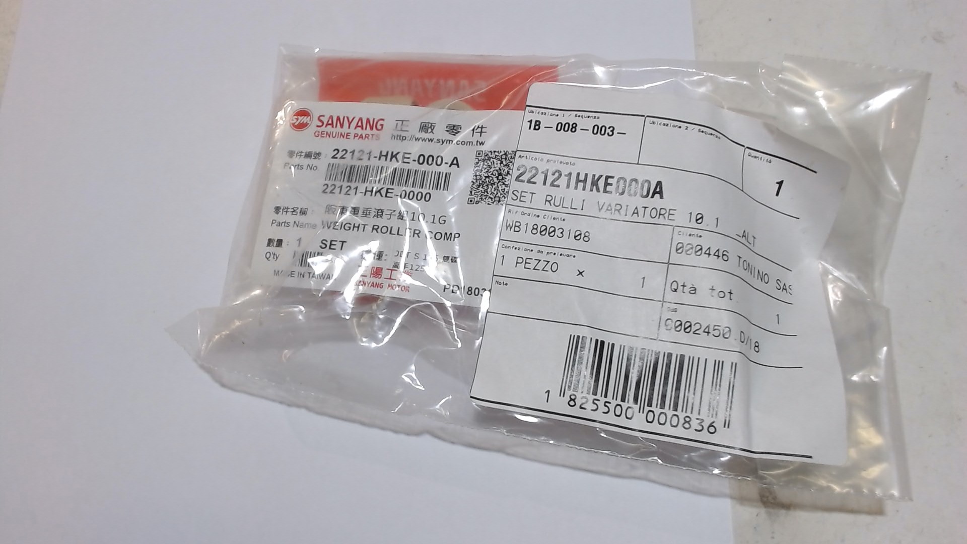 RULLINI CENTRIFUGA SYM CELLO FIDDLE GTS 6 PZ GR 10,1 SYM 22121HKE000A