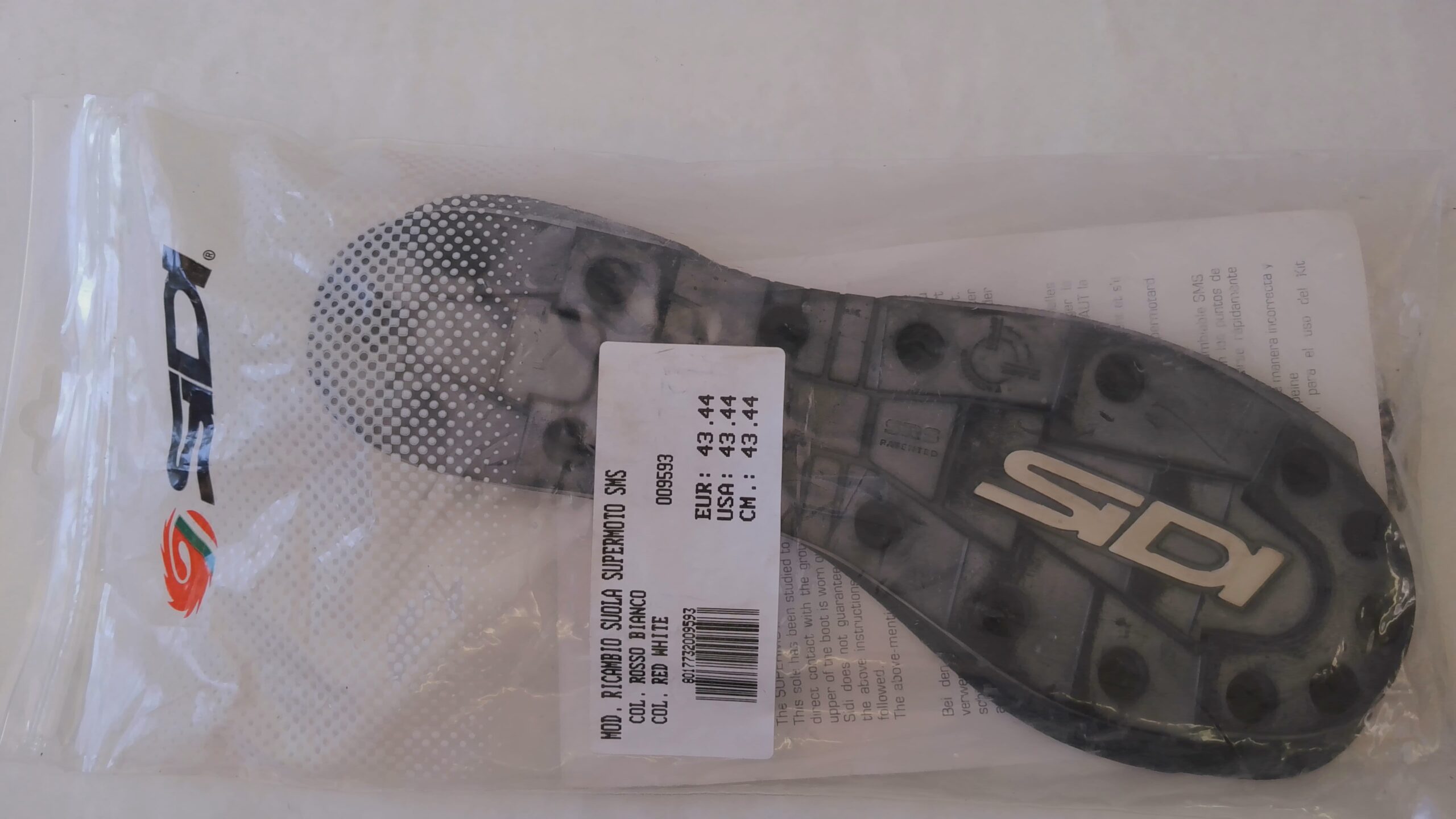 MOD. RICAMBIO SUOLA SUPERMOTO SMS NERO BIANCO EUR 43-44 009593