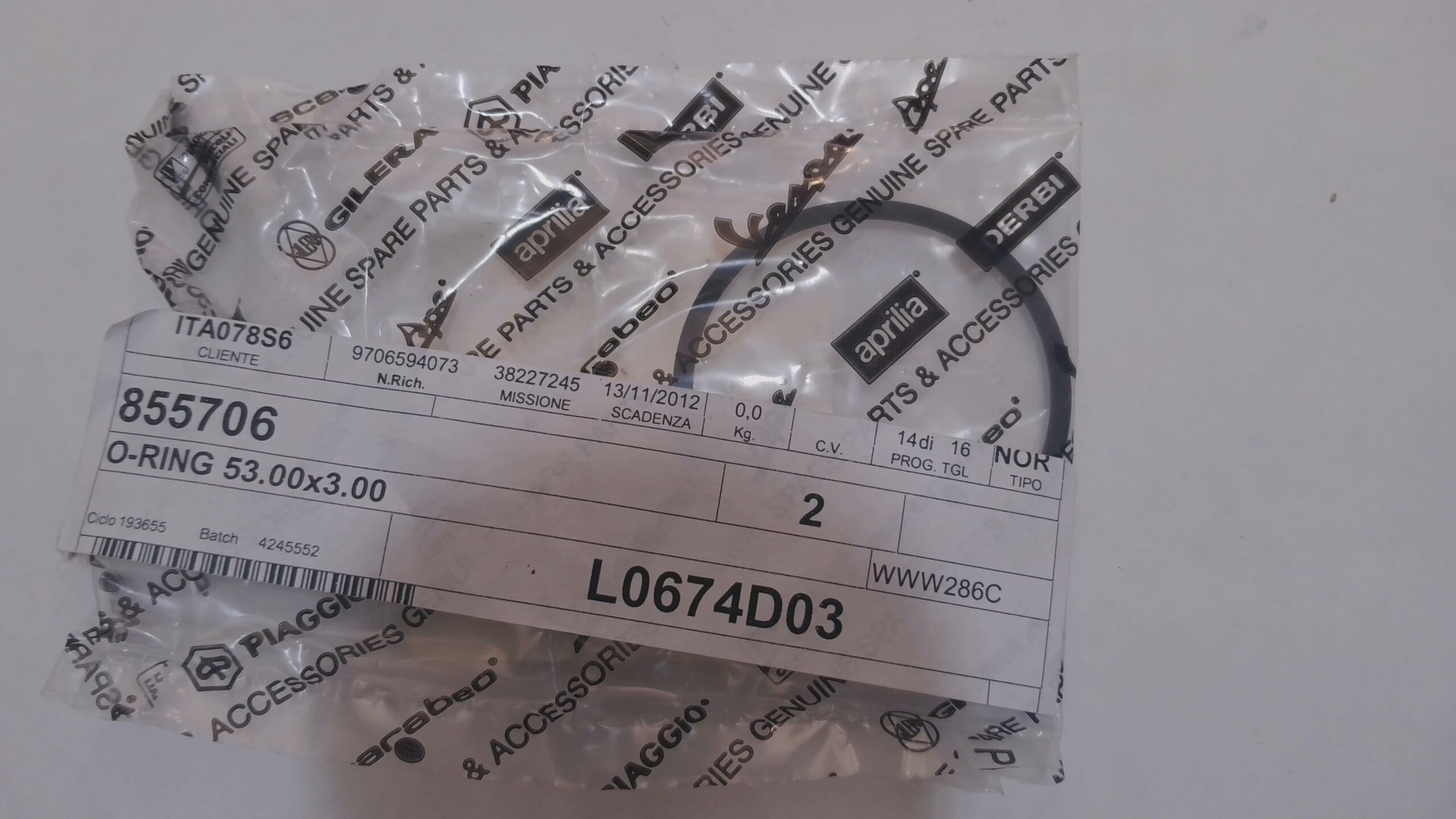 O-RING 53X3 GUARNIZIONE FILTRO OLIO APRILIA PIAGGIO 855706